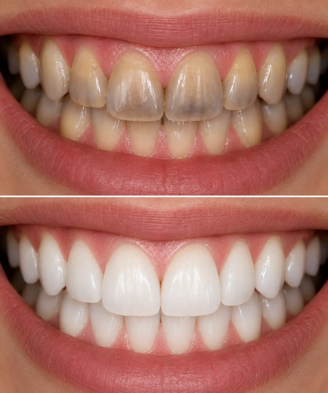 KöR Whitening before and after results for stained teeth